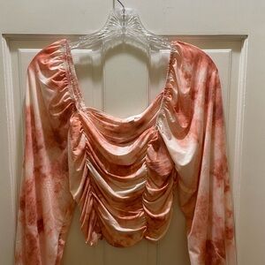 Abound Orange and Cream Ruched Blouse